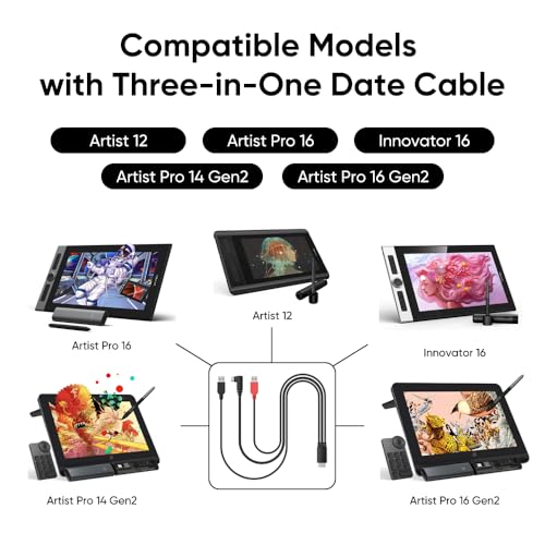 XP-PEN XPPen AC97 3 in 1 Cable for Artist 12, Artist 10/12/13/16 2nd, Artist Pro 14(Gen2)/16(Gen2), Innovator 16 Drawing Tablet - Creative Pen Display Cable - Image 2