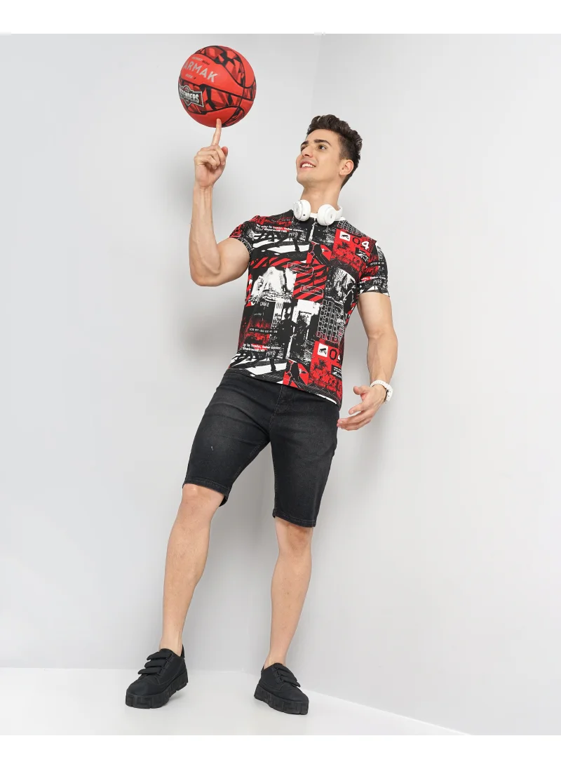 شركة المرآب الهندية Men Slim Fit Abstract Printed Round Neck Tshirt