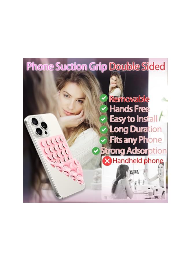Green Tiger 2Pcs Silicone Suction Cup Phone Case Mount Double Sided, Phone Accessories Hands-Free Strong Grip Holder for Selfies and Videos, Silicon Phone Stand for iPhone and Android Light Pink - Image 4