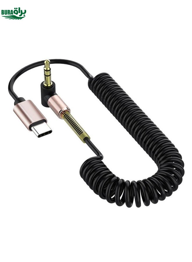 BURAQ Type-C/USB-C To 3.5mm Male Elbow Spring Car Audio Adapter Cable, Cable Length: 1.5m(Analog Audio) - Image 1