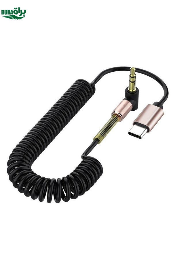 BURAQ Type-C/USB-C To 3.5mm Male Elbow Spring Car Audio Adapter Cable, Cable Length: 1.5m(Analog Audio) - Image 2
