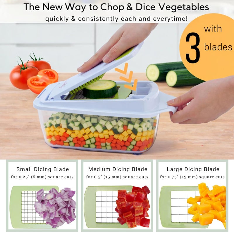 Brieftons QuickPush Food Chopper: Strongest & 200% More Container Capacity, 30% Heavier Duty, Fruit & Vegetable Chopper, Onion Chopper Vegetable Cutter, with 3 Dicer Blades & Keep-Fresh Lid, 5 Ebooks - Image 2