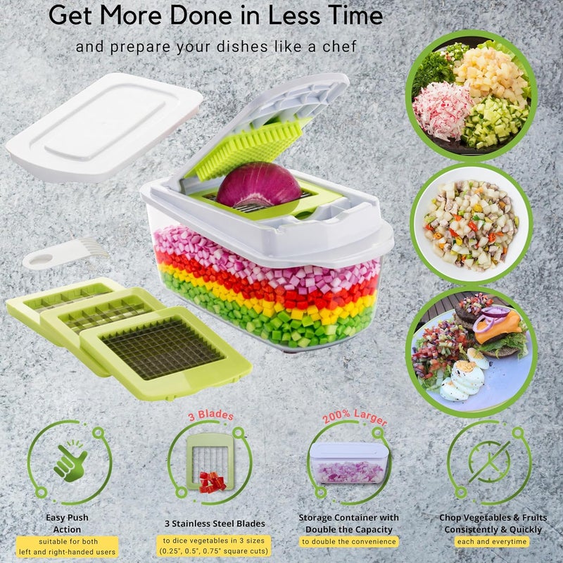 Brieftons QuickPush Food Chopper: Strongest & 200% More Container Capacity, 30% Heavier Duty, Fruit & Vegetable Chopper, Onion Chopper Vegetable Cutter, with 3 Dicer Blades & Keep-Fresh Lid, 5 Ebooks - Image 4