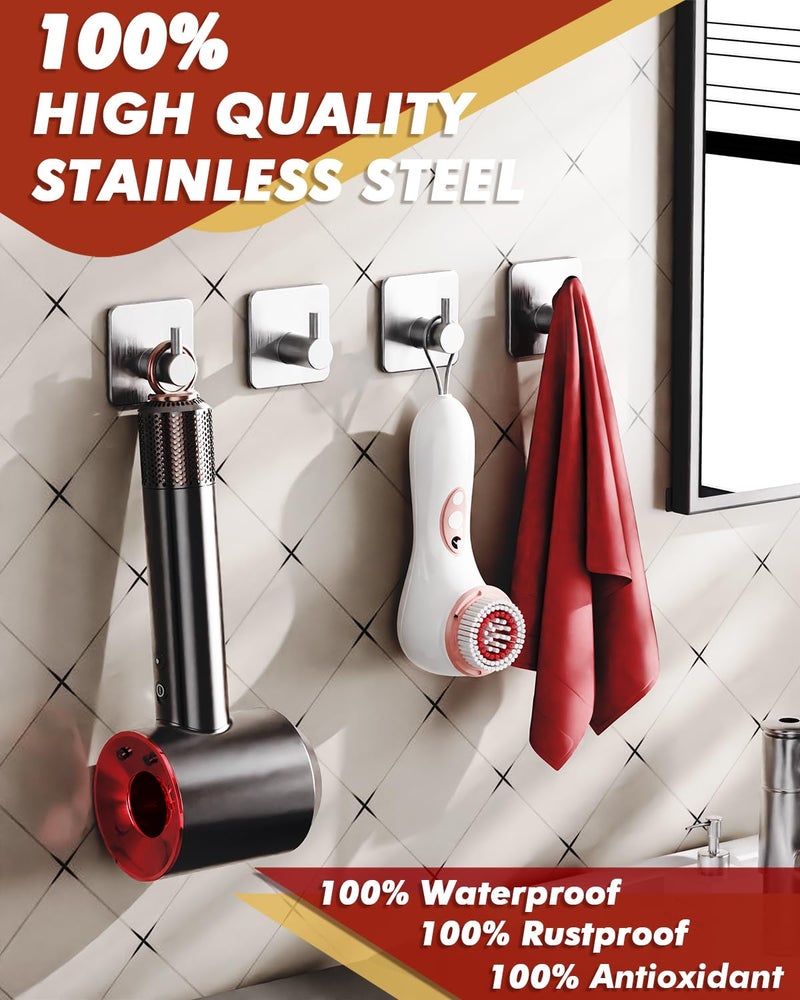 Auxmir Adhesive Hooks Heavy Duty 22lb(Max) Towel Hooks for Shower, 5 Pack Self Adhesive Damage Free Wall Hooks, Stainless Steel for Coat Robe, Waterproof Oilproof Rustproof for Bathroom Kitchen Office - Image 2
