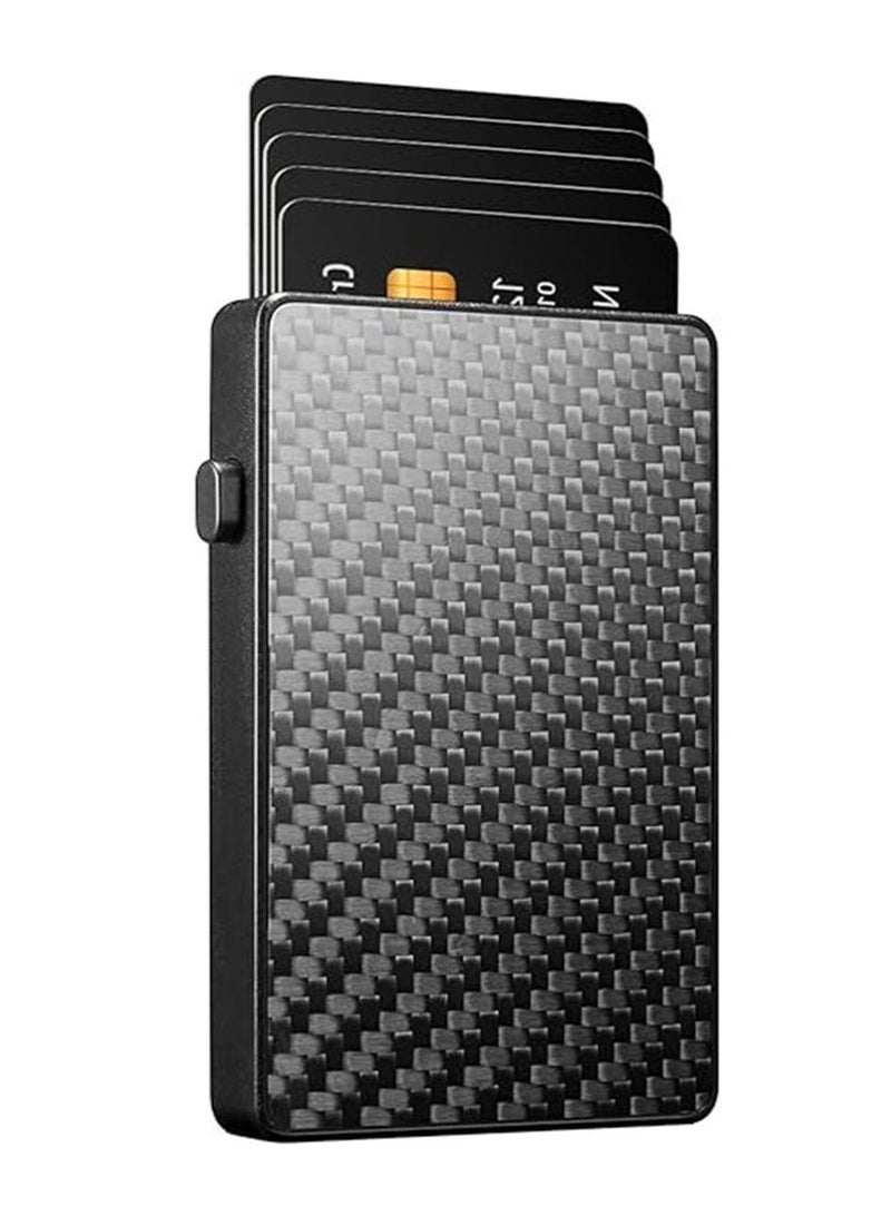 Card Holder Wallet,Minimalist Pop up Wallet for Men RFID Blocking Slim Business Credit Card Wallet with Money Pocket Aluminum Metal Bank Card Case Black Design for Airtag Cash Coins & Credit Cards  - Image 1