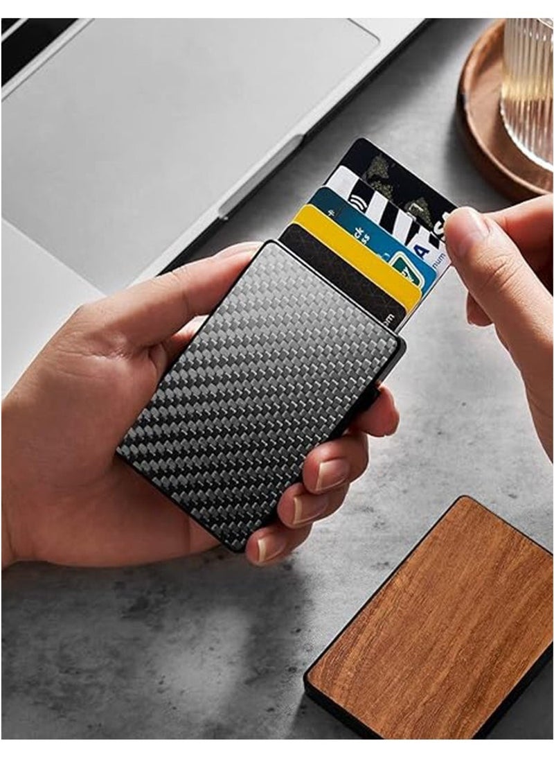 Card Holder Wallet,Minimalist Pop up Wallet for Men RFID Blocking Slim Business Credit Card Wallet with Money Pocket Aluminum Metal Bank Card Case Black Design for Airtag Cash Coins & Credit Cards  - Image 5