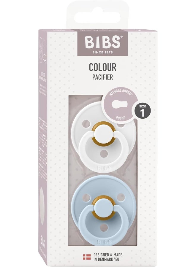 BIBS مجموعة مصاصات بيبس الملونة | مصاصة أطفال من المطاط الطبيعي | مجموعة من 2 مصاصة خالية من BPA | مصنوعة في الدنمارك | 0+ أشهر (عبوة من 2) | أزرق فاتح/أبيض
