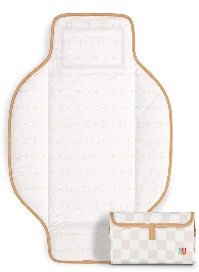 PZU Portable Diaper Changing Pad - Waterproof Travel Changing Mat with Built-in Pillow, Gifts for Baby Shower, Newborn Girls & Boys（Beige Checkers） - Image 1