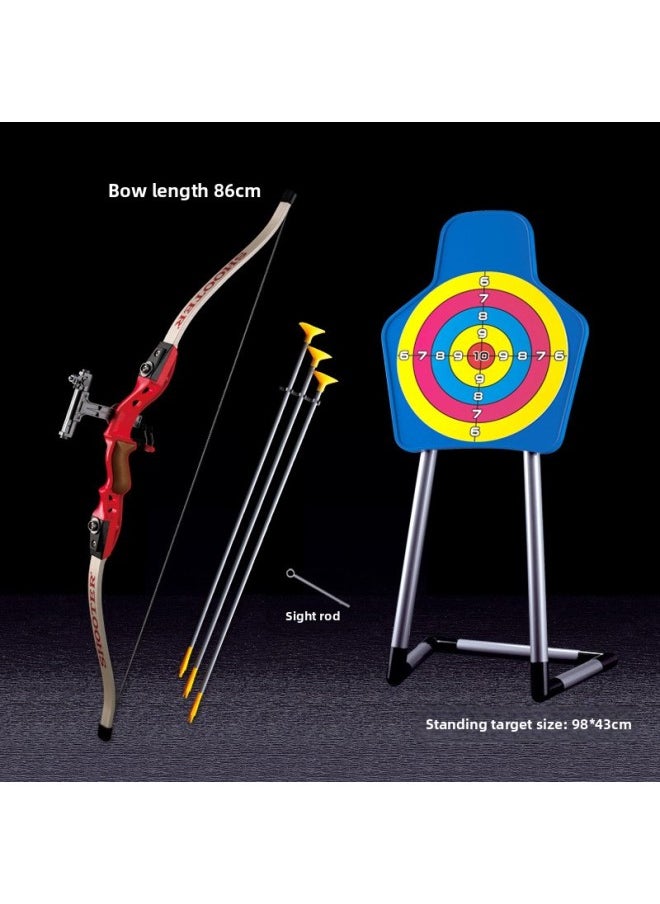 Traditional Sucker Children's Bow And Arrow Toy Parent-child Outdoor Scenic Spot Archery Shooting Toy Recurve Bow Emperor Brand Shooter-Color:Big Blue Bow +3 Arrows + Quiver Finger Cover + Sticker Target  - Image 4