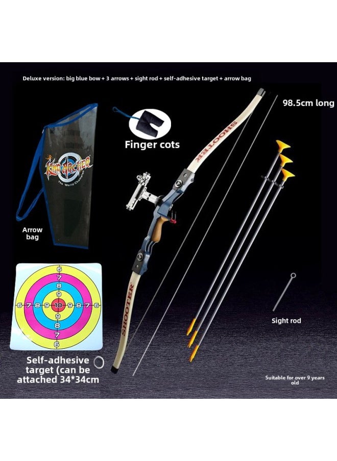 Traditional Sucker Children's Bow And Arrow Toy Parent-child Outdoor Scenic Spot Archery Shooting Toy Recurve Bow Emperor Brand Shooter-Color:Big Blue Bow +3 Arrows + Quiver Finger Cover + Sticker Target  - Image 1