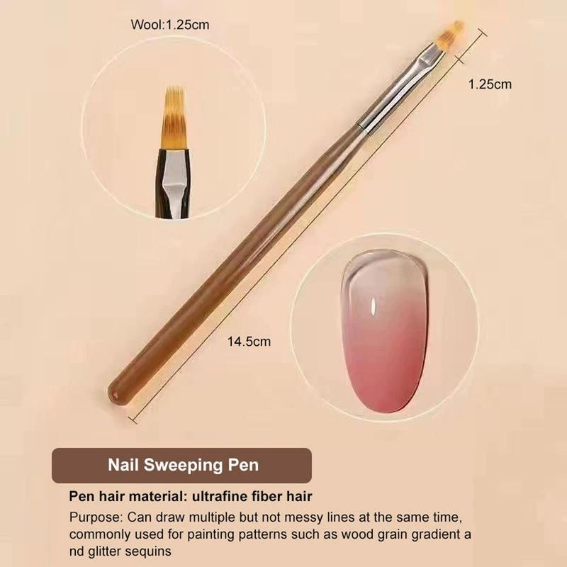 Nail brush tool set, colorful drawing, line drawing, flower blending, multifunctional brush  brown - Image 3