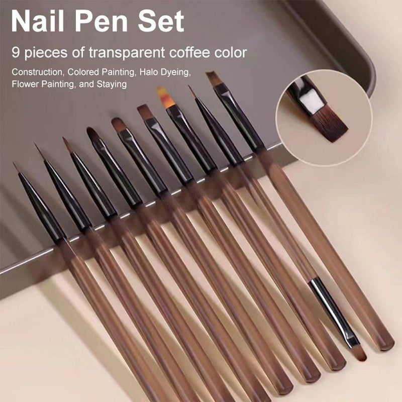 Nail brush tool set, colorful drawing, line drawing, flower blending, multifunctional brush  brown - Image 1