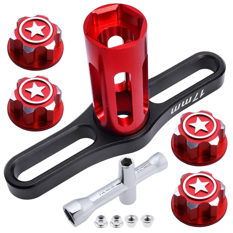 FriHobby 17mm Wheel Nuts and Wrench M4 Lock Nuts with Small Cross Hex Wrench for Traxxas Arrma Axial Tamiya Redcat Losi HPI HSP 18 110 112 114 RC Crawler Car Truck Buggy Color B - Image 2