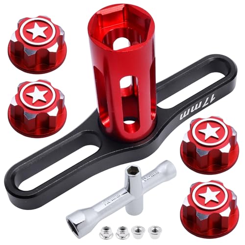 FriHobby 17mm Wheel Nuts and Wrench M4 Lock Nuts with Small Cross Hex Wrench for Traxxas Arrma Axial Tamiya Redcat Losi HPI HSP 18 110 112 114 RC Crawler Car Truck Buggy Color B - Image 1