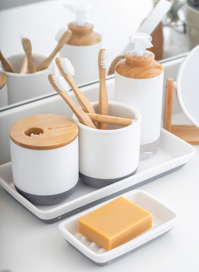 Full Circle Pick Me Up Cotton Swab and Q-Tip Canister, White & Bamboo - Image 3