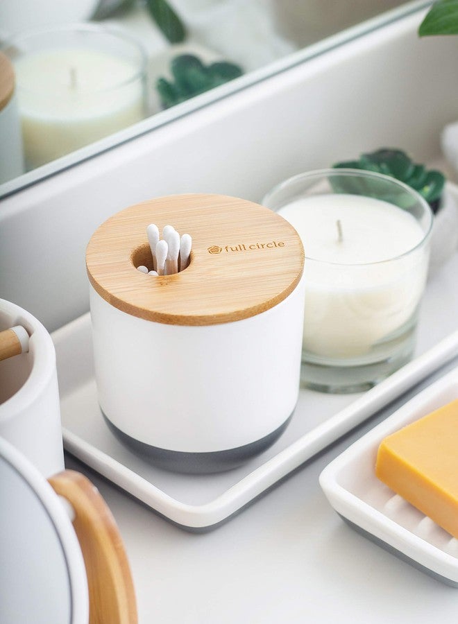 Full Circle Pick Me Up Cotton Swab and Q-Tip Canister, White & Bamboo - Image 2