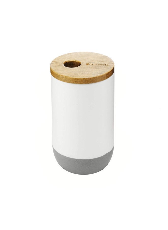 Full Circle Pick Me Up Cotton Swab and Q-Tip Canister, White & Bamboo - Image 1