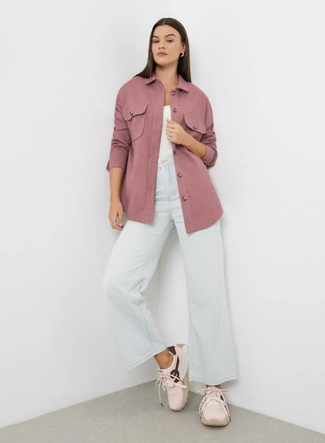 ستايلي قميص وردي بياقة وأزرار أمامية