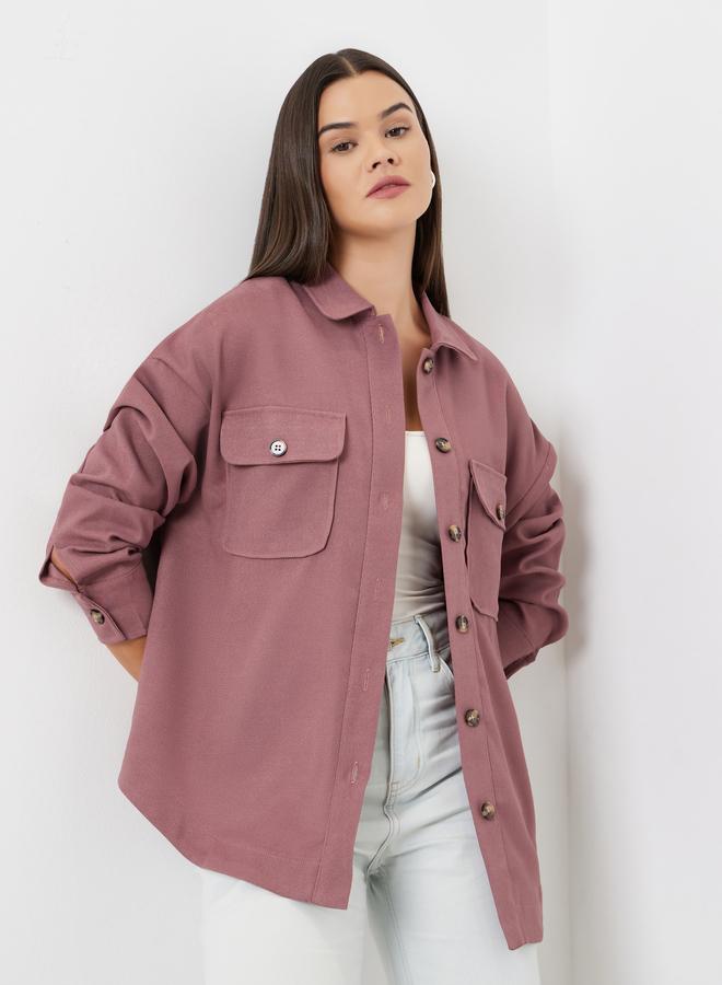 ستايلي قميص وردي بياقة وأزرار أمامية - Image 1