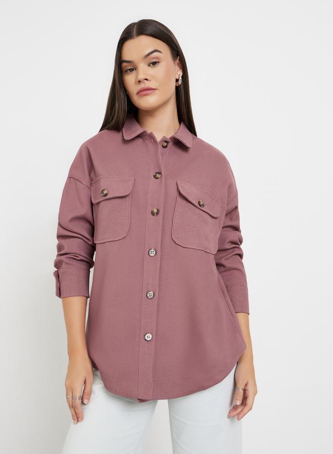 ستايلي قميص وردي بياقة وأزرار أمامية - Image 3