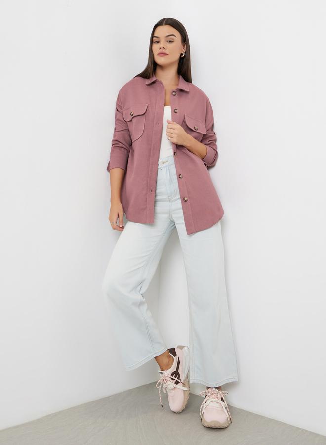 ستايلي قميص وردي بياقة وأزرار أمامية - Image 2