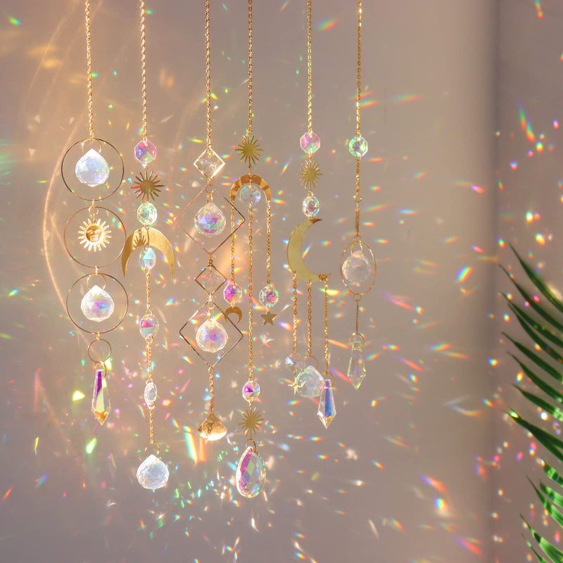 ilclviz 6Pieces Colorful Crystals Suncatcher Hanging Sun Catcher with Chain Pendant Ornament Crystal Balls for Window Home Garden Christmas Day Party Wedding Decoration - Image 1