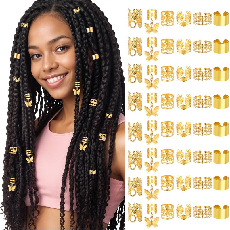 Tyqour 48Pcs Hair Jewelry for Women Hair Charms Metal Hair Cuffs Braid Jewelry Adjustable Hair Rings Hair Clips Bead Braids Loc Dreadlock Accessories For Black Women Men
