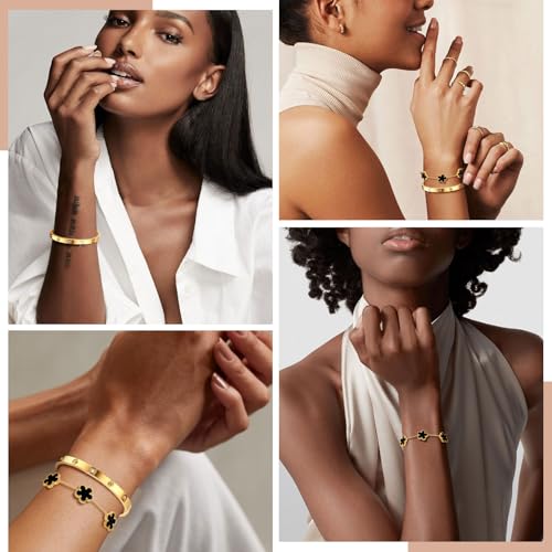 MPRAINBOW Womens Stackable Bracelets Jewelry, 18K Gold Plated Floral Bracelet,Bangles Non Tarnish, Gold Cubic Zirconia Chain Set Trendy Gift,Christmas Valentines Birthday Gifts for Girlfriend - Image 3