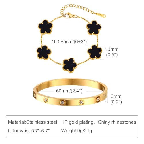 MPRAINBOW Womens Stackable Bracelets Jewelry, 18K Gold Plated Floral Bracelet,Bangles Non Tarnish, Gold Cubic Zirconia Chain Set Trendy Gift,Christmas Valentines Birthday Gifts for Girlfriend - Image 5