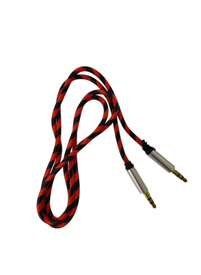 Aux to Aux Cable 3.5mm Braided Car Sound Audio Cable 1M Speaker Cable Red & Black - Image 1