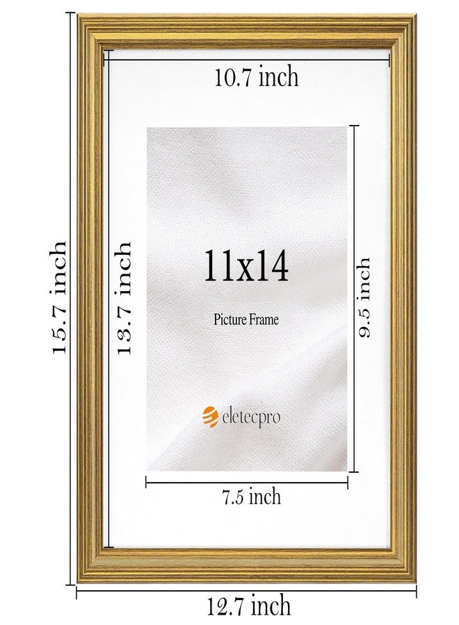 eletecpro 11x14 Gold Picture Frames Set of 4, Vintage Photo Frames with Clear Acrylic Cover, Gallery Wall Art Display 8x10 Photo with Mat or 11x14 without Mat for Tabletop or Wall Mount, Home Decor - Image 3