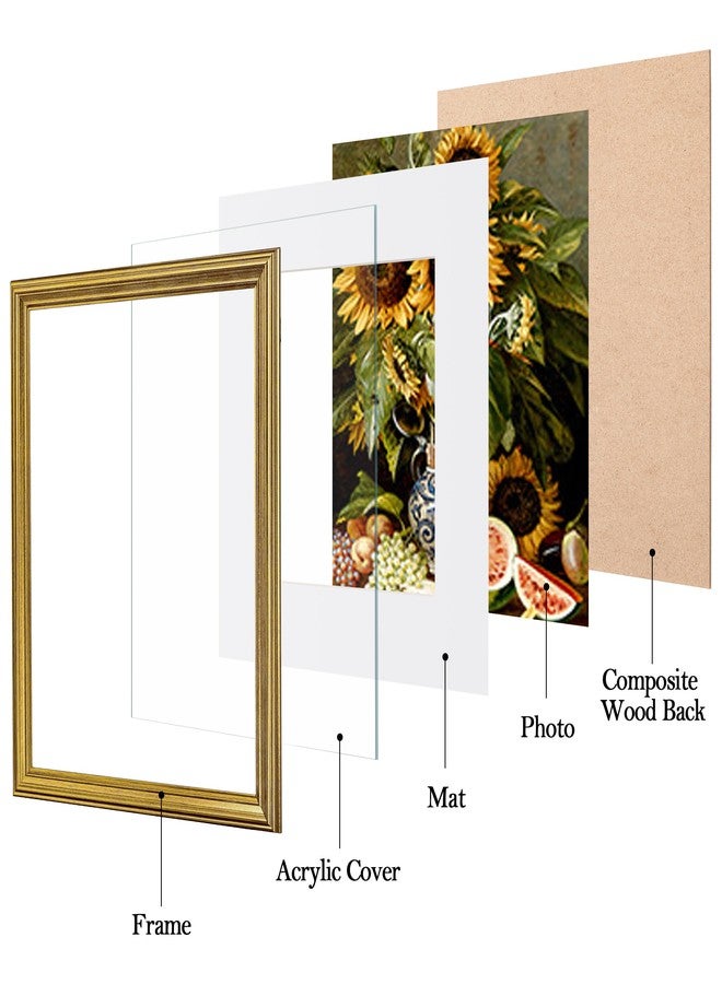 eletecpro 11x14 Gold Picture Frames Set of 4, Vintage Photo Frames with Clear Acrylic Cover, Gallery Wall Art Display 8x10 Photo with Mat or 11x14 without Mat for Tabletop or Wall Mount, Home Decor - Image 2