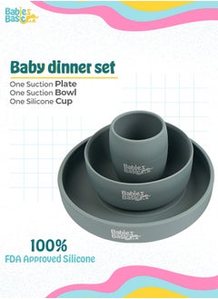 Babies Basic 5 Pc Set With Silicone Plate, Bowl, Cup And Stainless Steel Cutlery With Case - Indigo  - Image 2
