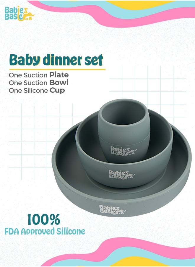 Babies Basic 5 Pc Set With Silicone Plate, Bowl, Cup And Stainless Steel Cutlery With Case - Indigo  - Image 2