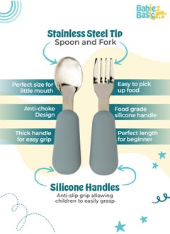Babies Basic 5 Pc Set With Silicone Plate, Bowl, Cup And Stainless Steel Cutlery With Case - Indigo  - Image 4