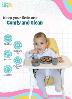 Babies Basic 5 Pc Set With Silicone Plate, Bowl, Cup And Stainless Steel Cutlery With Case - Indigo  - Image 3