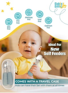 Babies Basic 5 Pc Set With Silicone Plate, Bowl, Cup And Stainless Steel Cutlery With Case - Indigo  - Image 5