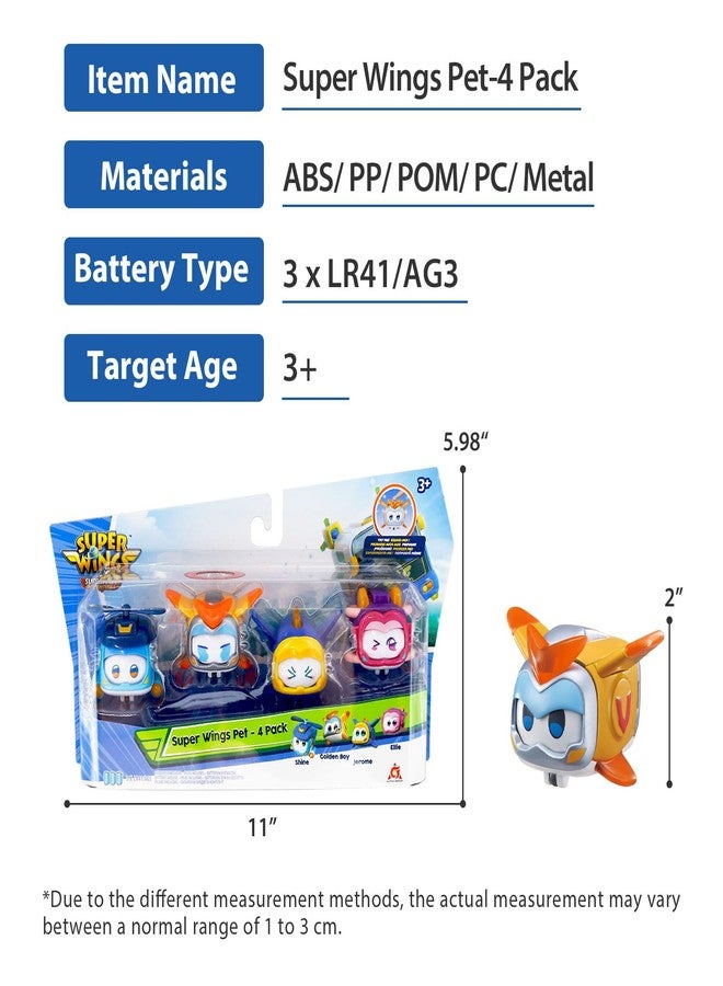 Super Wings Super Pets 4-Pack Collection Jerome, Golden Boy, Shine, Ellie, Vehicle Action Figure with Light Effect and Mutiple Emotion Expressions, Gifts for Kids Age 3+ - Image 4