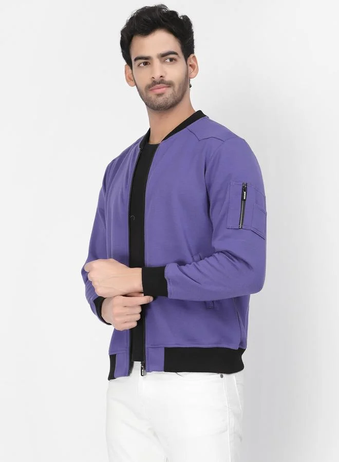 PAUSE Men Purple Regular Fit Contrast Trim Jacket