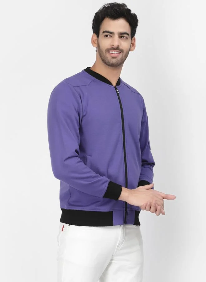 PAUSE Men Purple Regular Fit Contrast Trim Jacket