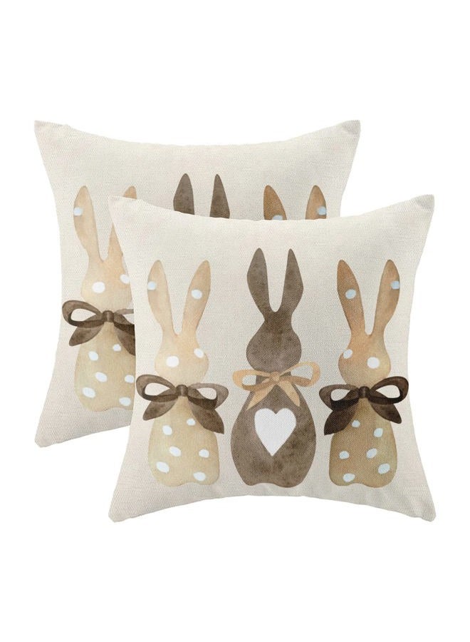 CXMEIFLY Easter Pillow Covers 18 x 18 Inch Set of 2 for Vintage Polka Dot Love Heart Bunny Decor Throw Pillows Spring Bow Rabbit Outdoor Farmhouse Decorative Cushion Cases for Couch Bed Decoration - Image 1