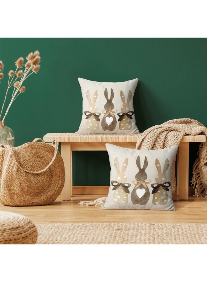 CXMEIFLY Easter Pillow Covers 18 x 18 Inch Set of 2 for Vintage Polka Dot Love Heart Bunny Decor Throw Pillows Spring Bow Rabbit Outdoor Farmhouse Decorative Cushion Cases for Couch Bed Decoration - Image 2