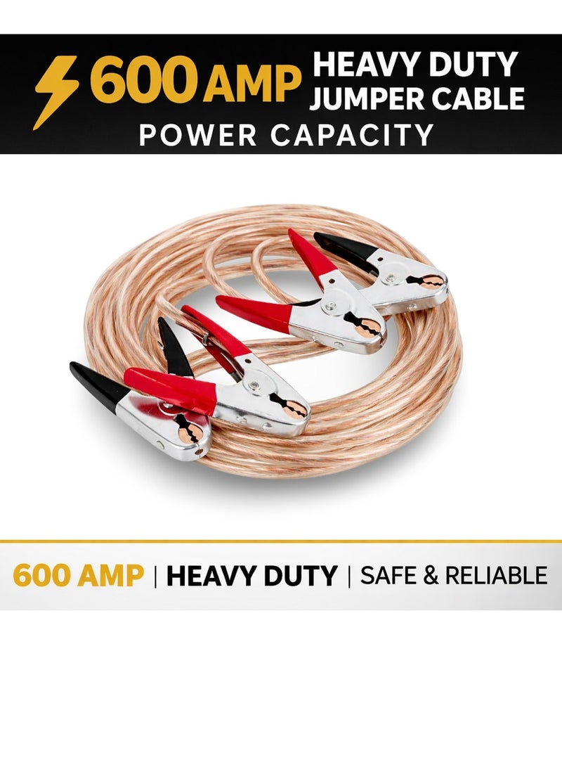 600 AMP Heavy Duty Car Booster Cable 2.5 Meter 5 Gauge Copper Jumper Cables with Insulated Metal Clamps Portable Carry Bag Automotive Battery Jump Start Cable for Cars SUVs Vans Trucks All Weather Emergency Power Cable - Image 3