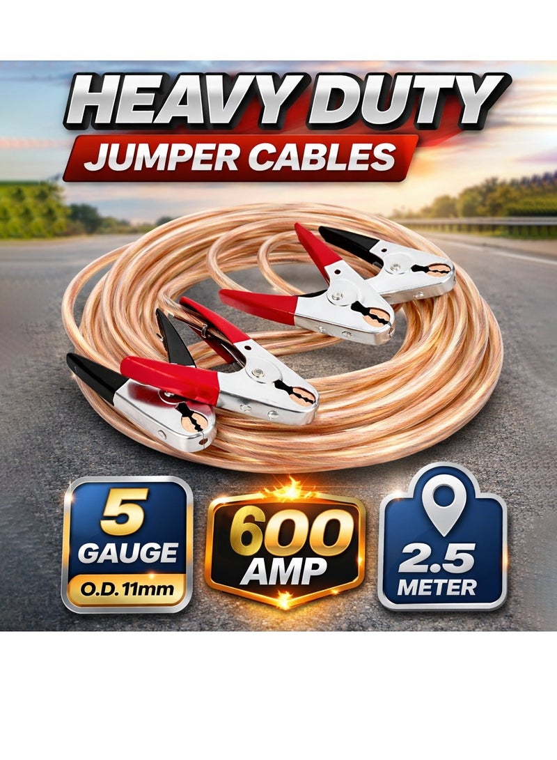 600 AMP Heavy Duty Car Booster Cable 2.5 Meter 5 Gauge Copper Jumper Cables with Insulated Metal Clamps Portable Carry Bag Automotive Battery Jump Start Cable for Cars SUVs Vans Trucks All Weather Emergency Power Cable - Image 2
