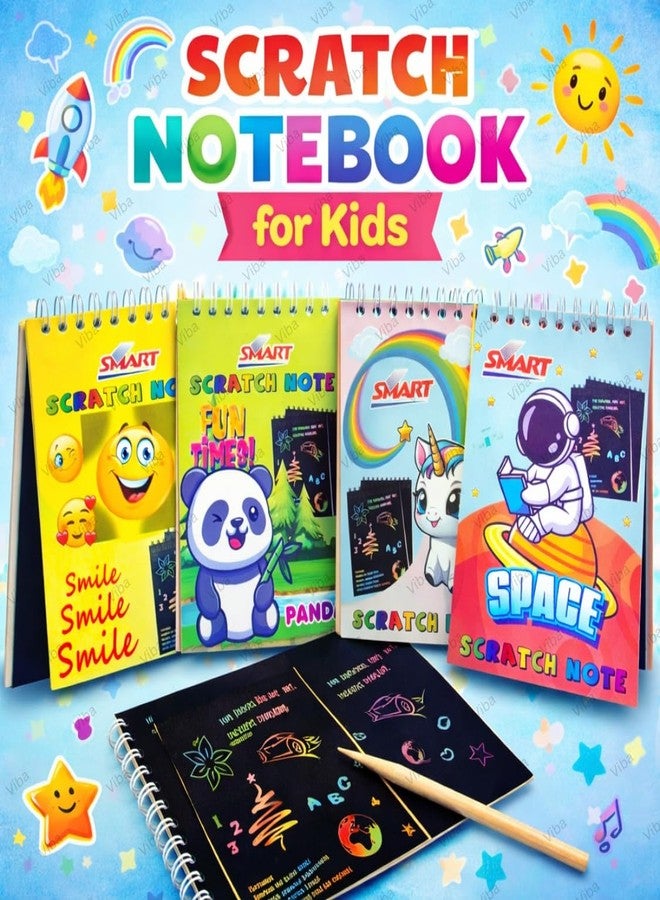 VIBA® Scratch Notebook for Kids (8 Pages, 14 x 10 cm) | Magic Scratch Art Book with Wooden Stylus | Birthday Return Gift, Party Favor & Travel Activity for Children (Pack of 24) - Image 2
