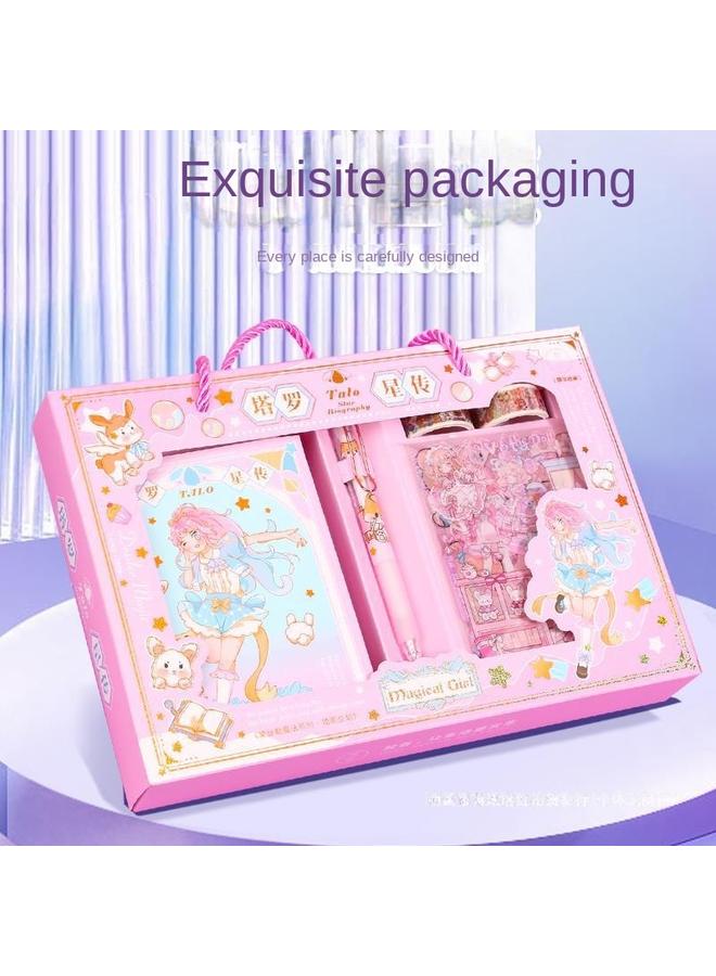 Bluejw High-value Hand Ledger Color Page Notebook Gift Box Suit Primary School Stationery Suit Reward Gift Children Girls - Image 5