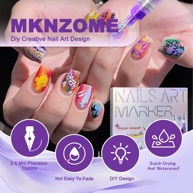 MKNZOME 12 Color Nail Art Pens, 0.5 MM Nail Polish Pens Set Drawing Painting Point Liner Acrylic Painted Pen Kit, Waterproof and Quick-drying Nail for DIY Nails Art Design Manicure Tools - Image 4