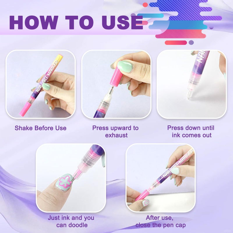 MKNZOME 12 Color Nail Art Pens, 0.5 MM Nail Polish Pens Set Drawing Painting Point Liner Acrylic Painted Pen Kit, Waterproof and Quick-drying Nail for DIY Nails Art Design Manicure Tools - Image 3
