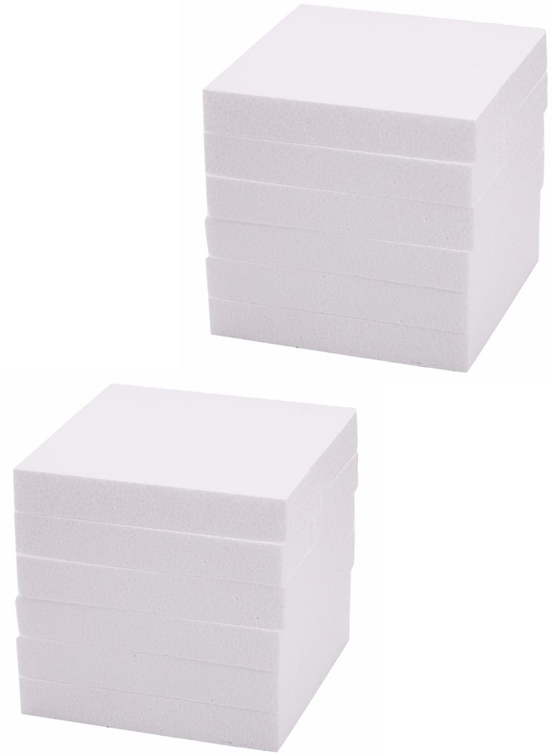 CRAFT MAGIC 12 Pack Craft Foam Blocks, 6x6x1 Inches Polystyrene Cubes Hard Foam Blocks, White Square Foam Bricks, Polystyrene Blocks for Arts and Crafts, Sculptures, Modeling, Centerpieces - Image 1