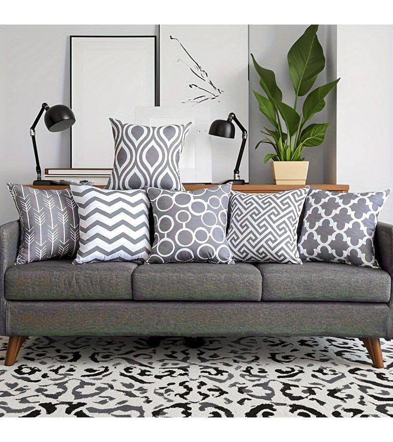 Set Of 6 Geometric Design Pillow Covers 20x20 Inches For Living Room Sofa - Image 1